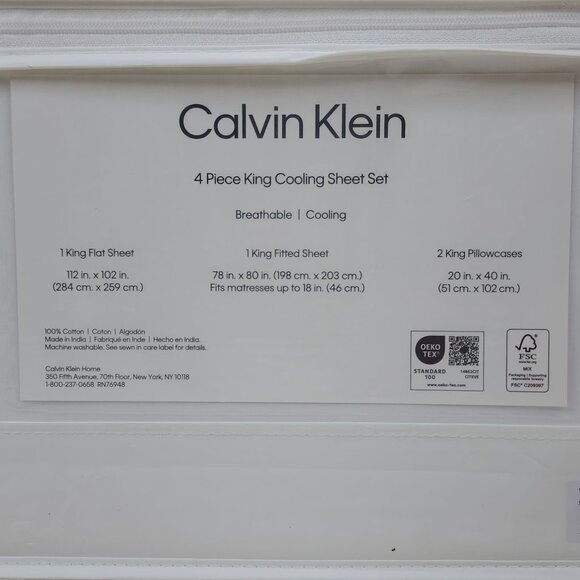 Calvin Klein 4 Piece King Cooling Sheet Set Breathable & Cooling White - Picture 6 of 8